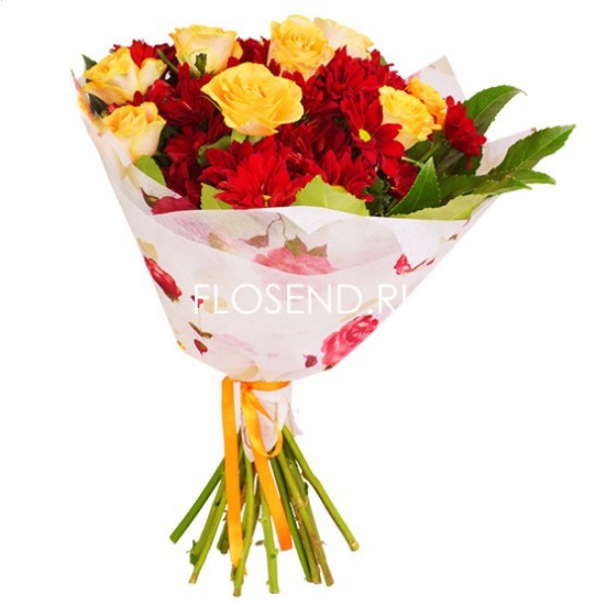 Сборный букет из роз и хризантем - фото 2